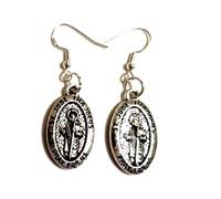 Royal Swan Antique Silver 'St Jude Thaddeus Pray For Us' Earrings on Sterling Silver Hooks, Christian, Catholic, Patron Saint Of Lost Causes Earrings