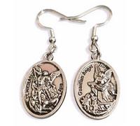 Royal Swan Antique Silver St Michael Guardian Angel Medal Earrings on Hallmarked Sterling Silver Hooks in a Velvet Gift Bag. Patron Saint of Police Officers, Army, Paramedics etc.