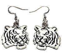 Royal Swan Antique Silver Tiger Head Earrings on Sterling Silver Hooks in a Velvet Gift Bag. Big Cat, Wild Animal Earrings.
