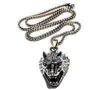 Royal Swan Antique Silver Wolf Pendant (46mm x 26mm) Necklace with 60cm Stainless Steel Box Chain, Gothic Norse Nordic Viking Jewelry for Men Women