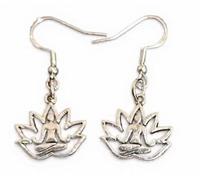 Royal Swan Antique Silver Yogini Lotus Blossom Dangle Earrings on Hallmarked Sterling Silver Hooks in a Velvet Gift Bag. Yoga, Meditation, Buddhist, Buddhism, Yogi Earrings.