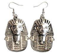 Royal Swan Art Deco Egyptian Sarcophagus Drop Earrings, 50mm x 35mm, Antique Silver Finish, Sterling Silver Hooks with Velvet Gift Bag. Pharaoh, Egypt Holiday Jewelry