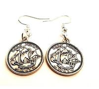 Royal Swan Beautiful Tibetan Silver HALF PENNY COIN Earrings On Sterling Silver Hooks Gift Mother's Day Valentine's Day Christmas Birthdays
