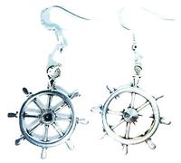 Royal Swan Beautiful Tibetan Silver LARGE DHARMA WHEEL SHIPS WHEEL DANGLE Earrings On Sterling Silver Hooks Free Organza Gift Bag Gifts Gift Mother's Day Valentines Day Christmas Birthdays