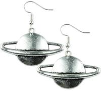 Royal Swan Celestial Silver Planet Drop Earrings, Sterling Silver Hooks, Space Theme Dangle Design with Velvet Gift Bag, Saturn Style Sci-Fi Fashion Jewelry