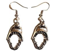 Royal Swan Front Facing, Hinged, Shark Jaw Earrings on Hallmarked Sterling Silver Hooks in a Velvet Gift Bag.