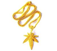 Royal Swan Gold Tone Marijuana Pendant (50mm x 36mm) on a 60cm Gold Tone Stainless Steel Chain Necklace in a Velvet Gift Bag Weed Leaf Cannabis Stoner Hemp Jewelry