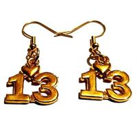 Royal Swan Gold Tone Number 13, 13th Birthday Dangle Earrings, Anniversary Celebration, Heart Design, 2.5cm Length, Gold Tone Stainless Steel Hooks, Thirteen, Thirteenth Gift with Velvet Bag