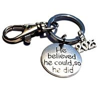 Royal Swan 'He Believed He Could, So He Did' Motivational Keychain with The Present Year in a Velvet Gift Bag