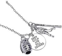 Royal Swan 'Keep Calm & Kill Zombies' Necklace, With Grenade, Baseball Bat & Zombie, on a Silver Plated Chain, in a Velvet Gift Bag. Science Fiction, Fantasy, Cosplay Jewelry.