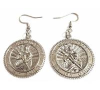 Royal Swan Lightweight, Sterling Silver Plated 'ST CHRISTOPHER BE MY GUIDE' Earrings on Hallmarked Sterling Silver Hooks in a Velvet Gift Bag. 30mm Pendants. 45mm Drop Length.