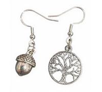 Royal Swan Mismatched Antique Silver Acorn & Oak Tree Earrings on Hallmarked Sterling Silver Hooks in a Velvet Gift Bag.Woodlands, Spiritual Growth Jewelry.Tree Of Life Jewellery