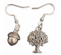 Royal Swan Mismatched Antique Silver Acorn & Oak Tree Earrings on Hallmarked Sterling Silver Hooks, Woodlands Theme, Spiritual Growth Journey Jewelry with Velvet Gift Bag