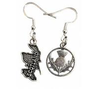 Royal Swan Mismatched, Antique Silver Map of Scotland & Scottish Thistle Earrings on Hallmarked Sterling Silver Hooks in a Velvet Gift Bag. Asymmetrical Scotland Lover Jewelry.