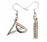 Royal Swan Mismatched Ruler & Protractor Dangle Earrings, Antique Silver with Sterling Silver Hooks, 4cm Drop Length, Architect, Geometry Mathematician Planner Theme