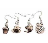 Royal Swan Mix & Match Tea Party, Teapot, Cup with Saucer & Cake Earrings on Hallmarked,Sterling Silver Hooks in a Velvet Gift Bag.Mismatched Tea Party Earrings. Set of 4.
