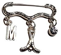 Royal Swan Personalised Antique Silver Hockey Sticks Brooch, Initial & Birthstone Charm, 4.5cm x 3cm, with Velvet Gift Bag. Hockey Player Jewelry
