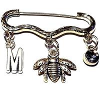 Royal Swan Personalised Antique Silver Honey Bee Brooch With Initial & Birthstone in a Velvet Gift Bag. 4.5 cm x 3 cm Bumblebee Pins & Badges.