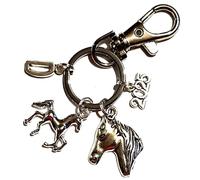 Royal Swan Personalised, Antique Silver Horse Keychain with Initials in a Velvet Gift Bag. Equine Bag Charm/Keyring.