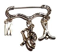 Royal Swan Personalised Antique Silver Ice Hockey Brooch with Initial in a Velvet Gift Bag. Hockey Pin/Badge.