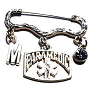 Royal Swan Personalised Antique Silver 'PARAMEDIC' Star of Life Brooch with Initial & Birthstone in a Velvet Gift Bag.EMT, Medical Technician Badge/Pin.