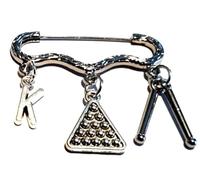 Royal Swan Personalised Antique Silver Snooker/Pool Brooch with Triangle Rack, Initial & Cues in a Velvet Gift Bag. Snooker/Billiards Pin/Badge