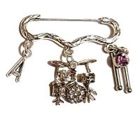 Royal Swan Personalised Antique Silver with Zirconium Drum Kit & Sticks Brooch with Initial & Birthstone in a Velvet Gift Bag. Drummer Pin/Badge, Drumming Jewelry 4.5cm x 4cm
