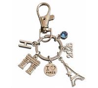 Royal Swan Personalised 'I Love Paris' Keychain with Arc De Triomphe, Eiffel Tower, Initials, Present Year & Birthstone in a Velvet Gift Bag. Parisian, France, Europe, French Lover Keyring.