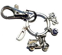 Royal Swan Personalised Scooter Keychain, 3D Moped Design with Initials, Birthstone and the Present Year Charm, Silver. Motorbike, Motorcycle, Mod Keyring.