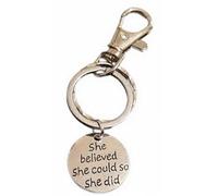 Royal Swan 'She Believed She Could So She Did' Motivational Keychain, Silver Antique Finish, Bag Charm with Velvet Gift Bag, Inspirational Keyring for Graduation, New Job, Driving Test