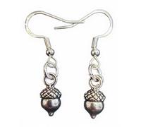 Royal Swan Small, 3D, Antique Silver Dangly Acorn (14x6mm) Earrings on Hallmarked Sterling Silver Hooks in a Velvet Gift Bag. Naturalist, Gardener, New Beginnings Jewelry.