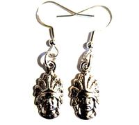 Royal Swan Small, Antique Silver Native American Indian Heads (22 x 11mm) on Sterling Silver Hooks in a Velvet Gift Bag.