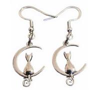 Royal Swan Small, Minimalist Cat on the Moon (20x15mm) Earrings on Hallmarked Sterling Silver Hooks in a Velvet Gift Bag. Folklore Pussycat Planet Earrings.