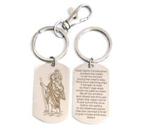 Royal Swan St. Christopher Medal Keychain, Stainless Steel, Silver, Mirror Finished, Traveller Protection Keyring with Prayer & Lobster Clasp, 5x3cm, Velvet Gift Bag