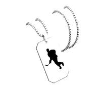 Royal Swan Stainless Steel Hockey Cut Out Pendant (5cm x 2.5cm) on a 60cm Stainless Steel Chain Necklace in a Velvet Gift Bag. Ice Hockey Dog Tag Necklace.