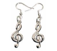 Royal Swan Sterling Silver Plated Treble Clef Earrings on Hallmarked Sterling Silver Hooks in a Velvet Gift Bag. Musical Note, Musician, Music Lover Earrings. Front-Facing with 3.5cm Drop.