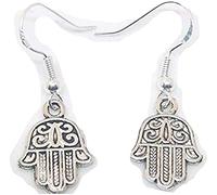 Royal Swan Tibetan Silver Henna Hand Of Fatima Sarah Earrings On Sterling Silver Hooks Free Organza Gift Bag Wiccan Hindu Buddhist
