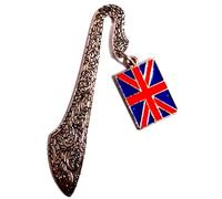 Royal Swan Union Jack Bookmark, 80mm, Engraved Patriotic British Flag Design, Antique Silver, with Velvet Gift Bag