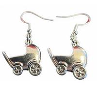 Royal Swan Vintage, Antique Silver Pram/Pushchair Earrings on Sterling Silver Hooks in a Velvet Gift Bag. Baby Shower, Pregnancy, Christening Earrings.