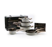 Royal Swiss® 10-Piece Cookware Set - Pots, Pans & Casserole with 9 Removable Handles - Suitable for Induction Cookers - Non-Stick Marble Coating - PFAS-Free - Beige (Beige, 10 Pieces)