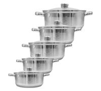 Royal Swiss 10-Piece Stainless Steel Pot & Pan Sets,Kitchen Cookware Set,with Glass Lids Stay-Cool Handles Tongs Soup Ladle, for All Heat Sources Including Induction (Silver, 10-pcs)