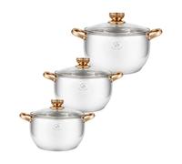 Royal Swiss 10-Piece Stainless Steel Pot & Pan Sets,Kitchen Cookware Set,with Glass Lids Stay-Cool Handles Tongs Soup Ladle, for All Heat Sources Including Induction (Silver, 6-pcs)