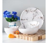 Royal Swiss 12-Piece Melamine Tableware Set for 4 People - Shatterproof, Dishwasher Safe & Lightweight - Ideal for Home, Garden, Camping & Picnic - Modern White Design