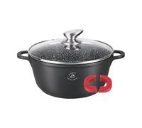 Royal Swiss 20 cm Black 2L Casserole Pot - Non-Stick Marble Coating, Glass Lid, Induction & Oven Friendly, Cast Aluminium, Removable Silicone Handles