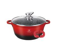 Royal Swiss 24 cm Black & Red 4 Litre Marble Coated Glass Lid Induction & Oven Safe Cast Aluminium Removable Silicone Handles