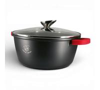 Royal Swiss 28cm Black 6L Dutch Oven - Marble Coating Non-Stick Glass Lid, Induction & Oven Friendly, Cast Aluminium, Removable Silicone Handles