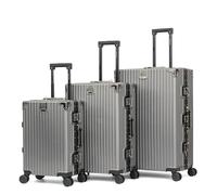 Royal Swiss ® 3 Deluxe Suitcases, 4 Wheels, TSA Lock, Adjustable Telescopic Handle · 360° Wheeled Suitcases, Suitcase Sets Silver, Dark Grey, Large, Modern