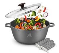 Royal Swiss® Stockpot 28 cm (6L) - Marble Non-Stick Casserole Pot with Glass Lid - Induction & Oven Safe - PFAS & PFOA-Free - Cast Aluminium (Green) (Gray, 32cm)