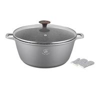 Royal Swiss® Stockpot 28 cm (6L) - Marble Non-Stick Casserole Pot with Glass Lid - Induction & Oven Safe - PFAS & PFOA-Free - Cast Aluminium (Green) (Gray, 32cm)