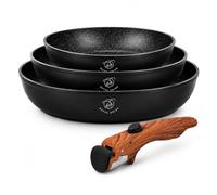 Royal swiss® Frying Pans Set, 4 Pieces, Removable Handle, Marble Coating, Induction, PFAS Free, for All Heat Sources Black (Black, 4)